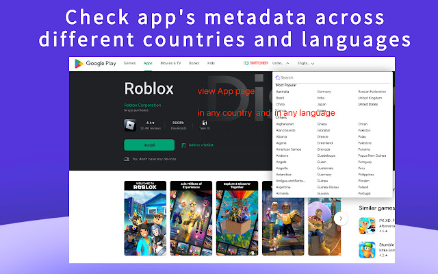 Free aso tool - Country & Language switcher