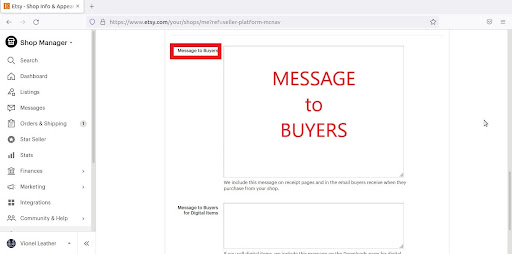 Etsy Message to Buyers Examples-Scroll down to the Message to Buyers field