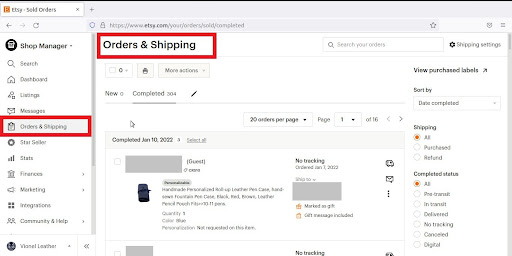 Etsy Message to Buyers Examples-Go to Shop Manager, Tab Orders & Shipping