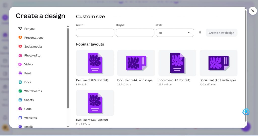 Canva custom size