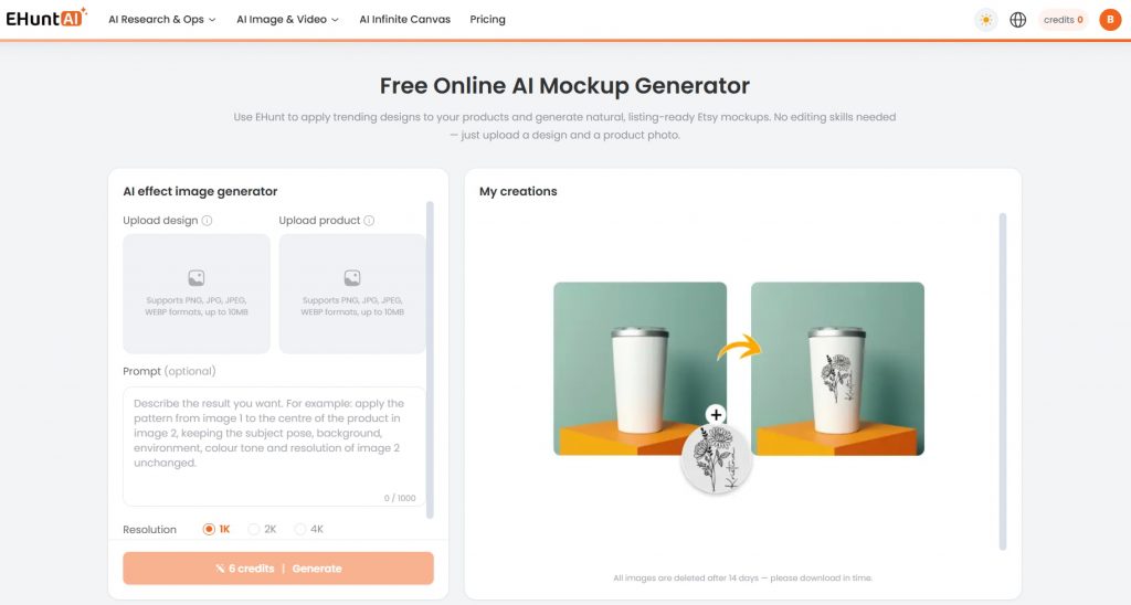 EHunt AI Mockup Generator