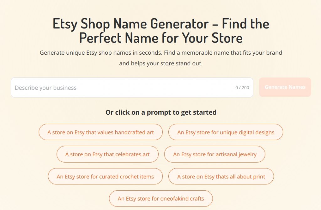 etsy shop name generator tool