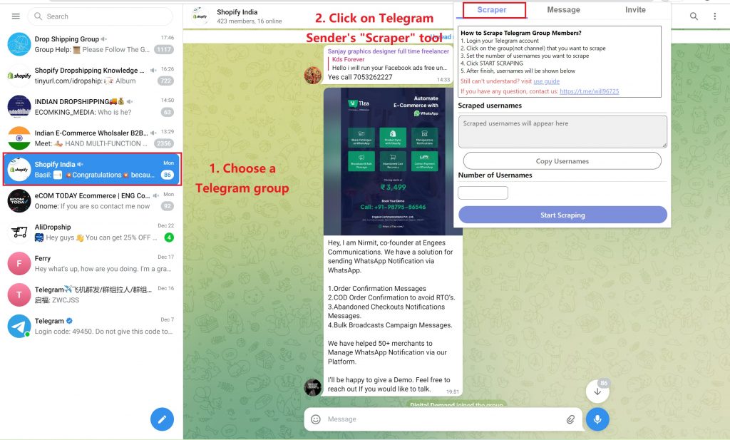 Telegram sender extension-Scrape Telegram Group members