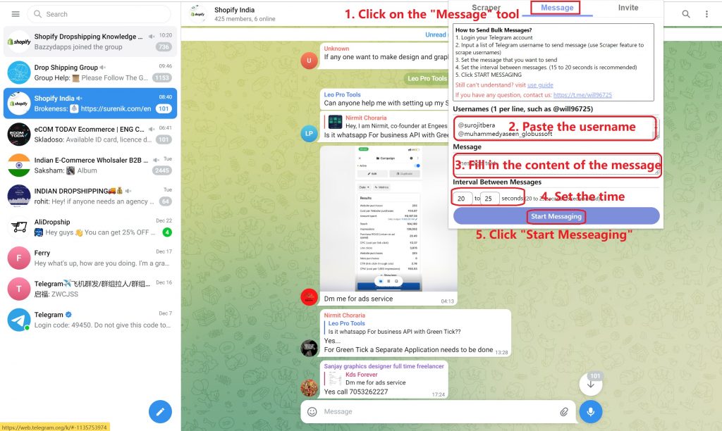 Telegram sender extension-Send Bulk Messages to Telegram Group Members