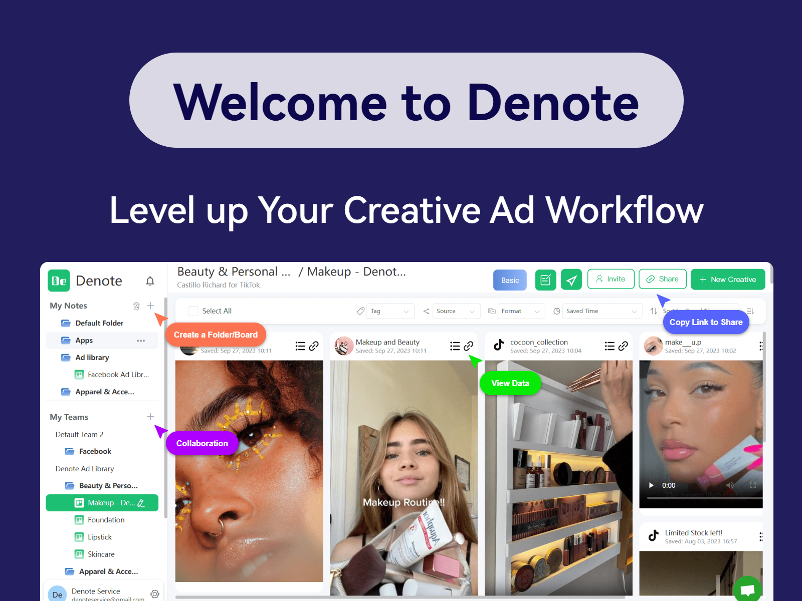 Denote, download Facebook Ad Library ads, tiktok ads without watermark