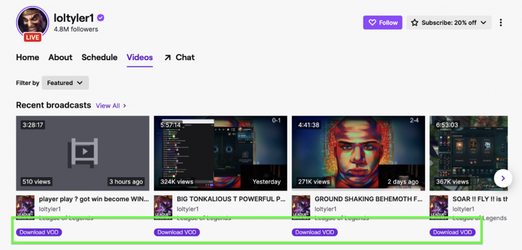 There are many download buttons below all twitch VODs.