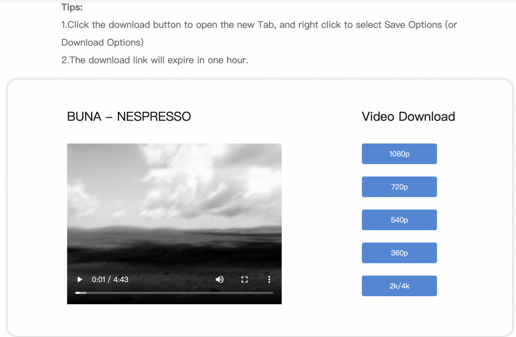 Select a video quality type to download.