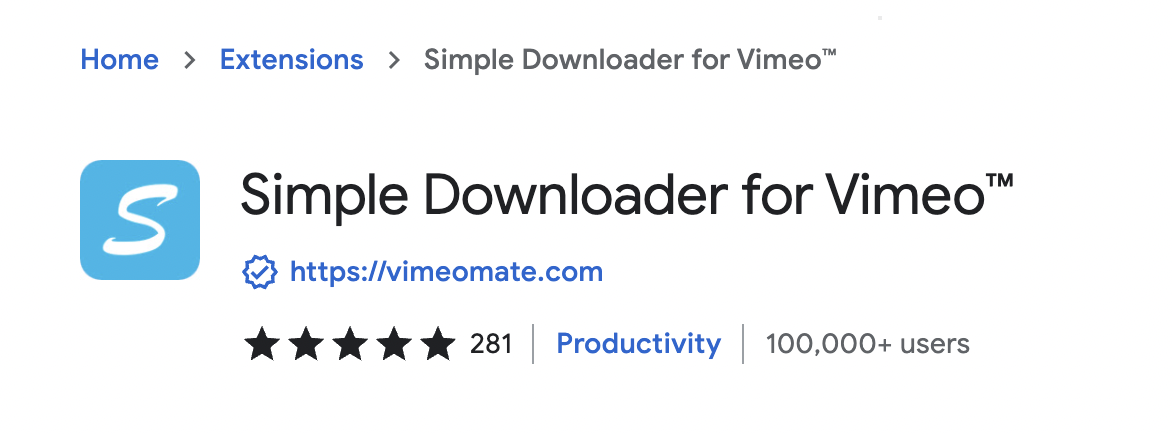 Simple Downloader for Vimeo™ in Google Chrome