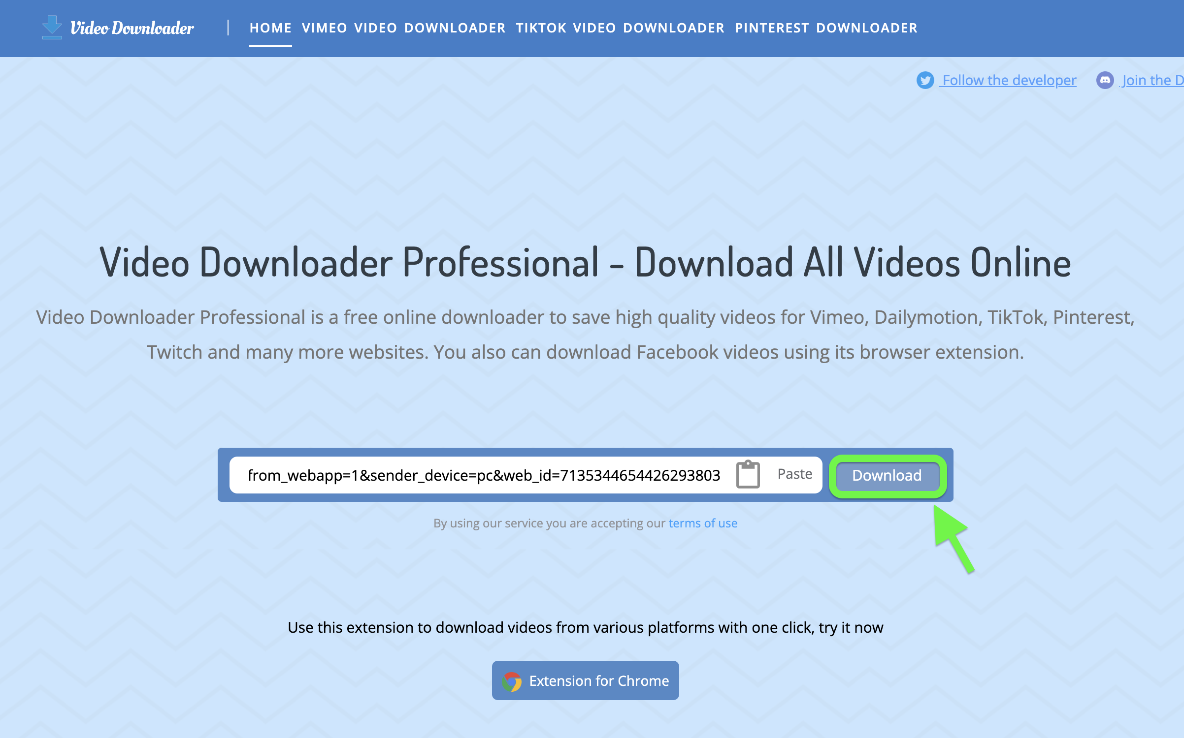 Open the Video Downloader Professional website and paste the copied link in the input box;