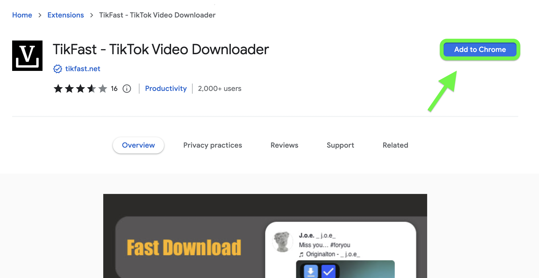 Step 1: Install TikFast in the Google or Microsoft extension store;