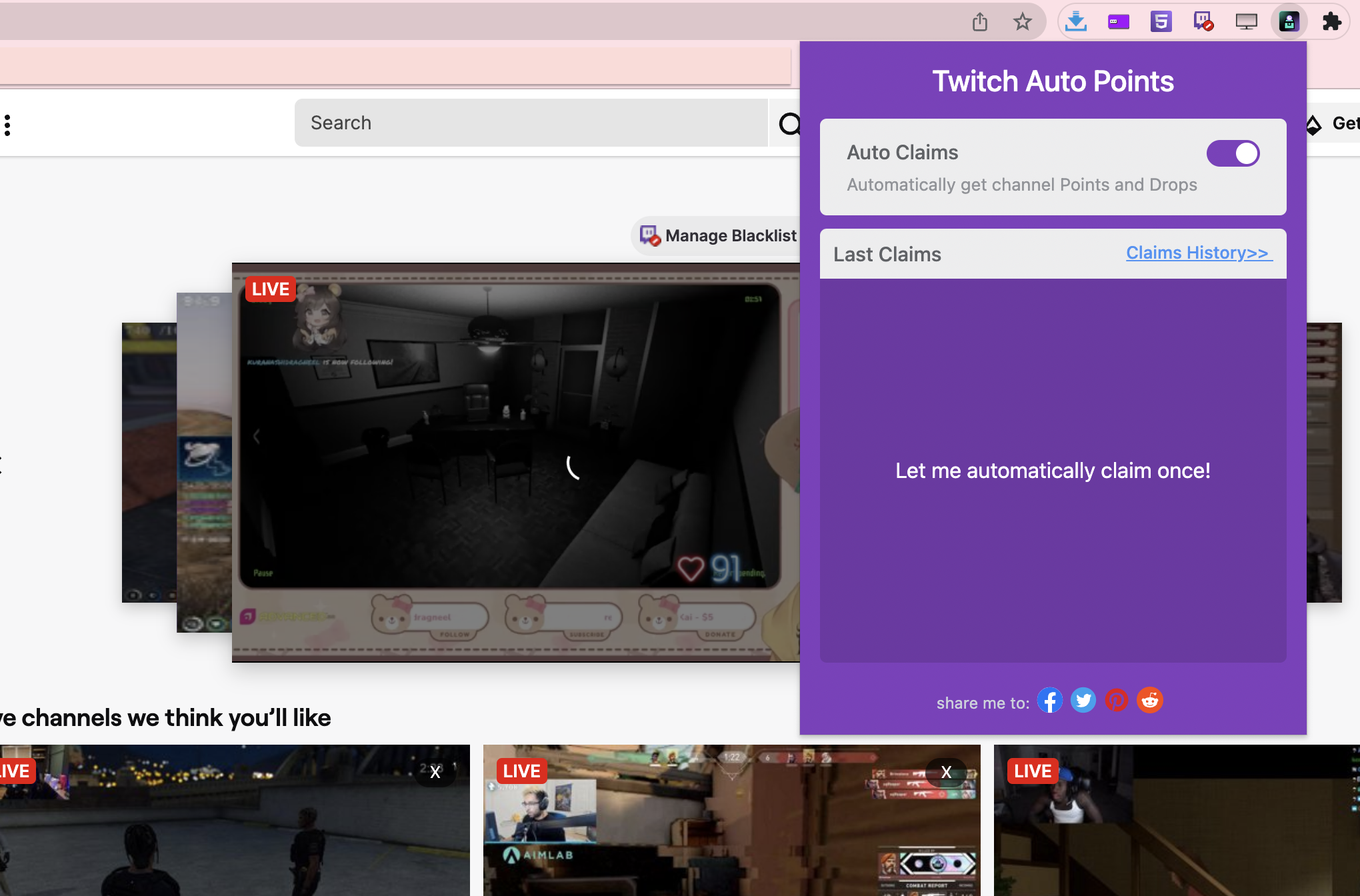 Twitch Channel Points Auto Claimer - Get Twitch points and drops automatically
