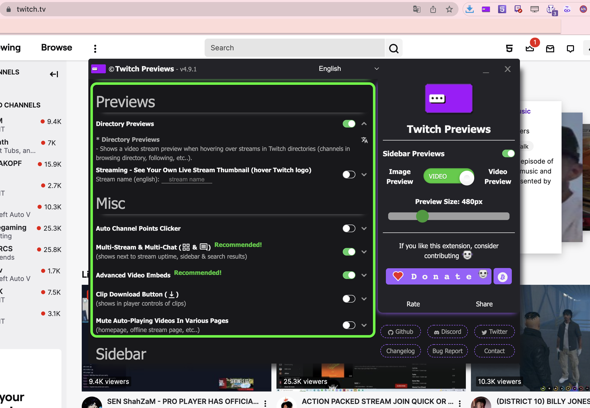 Twitch Previews - Live previews when hovering over streams on Twitch 