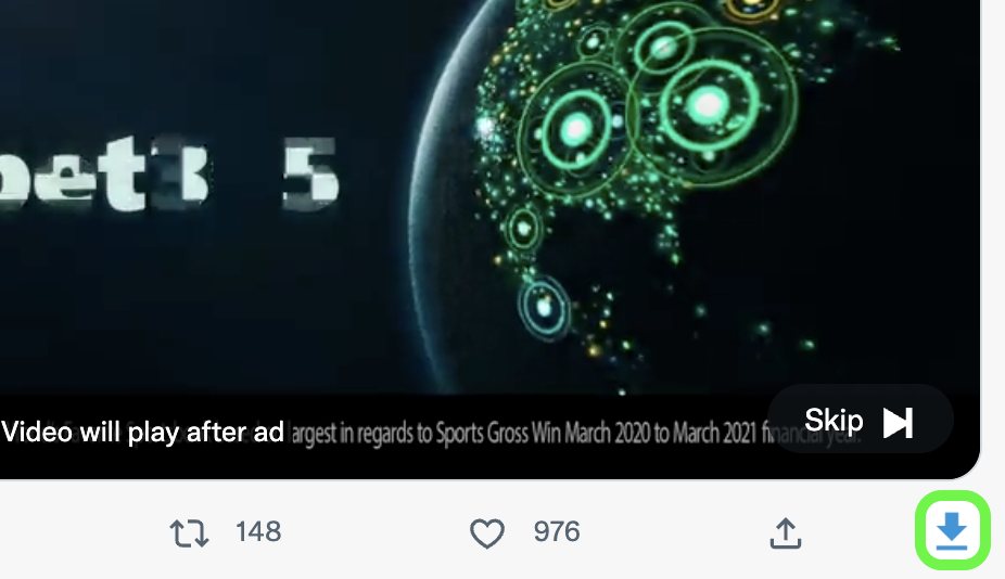 Download button in the bottom right corner of a Twitter video
