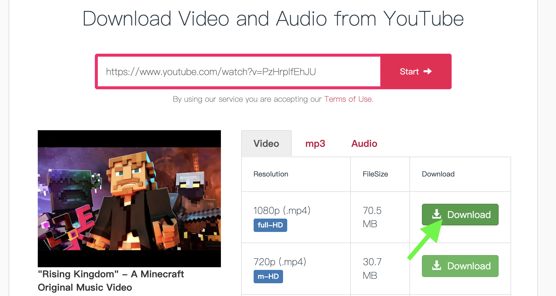 Select the video/audio format you want to download, then click "Download" button.