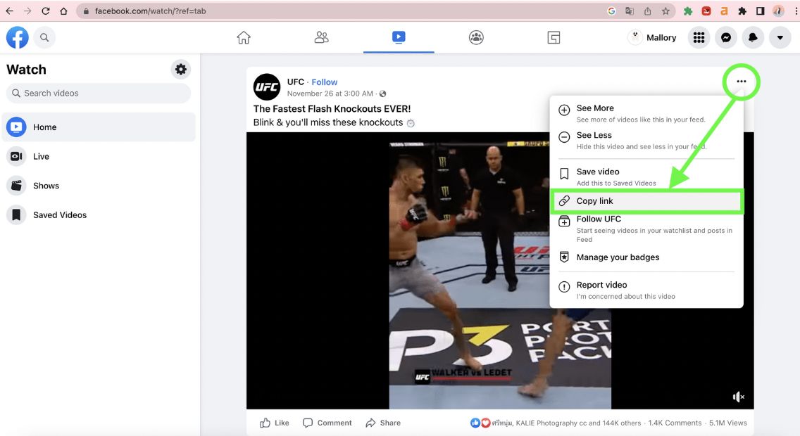 Abra Facebook en su computadora y copie el enlace del video;