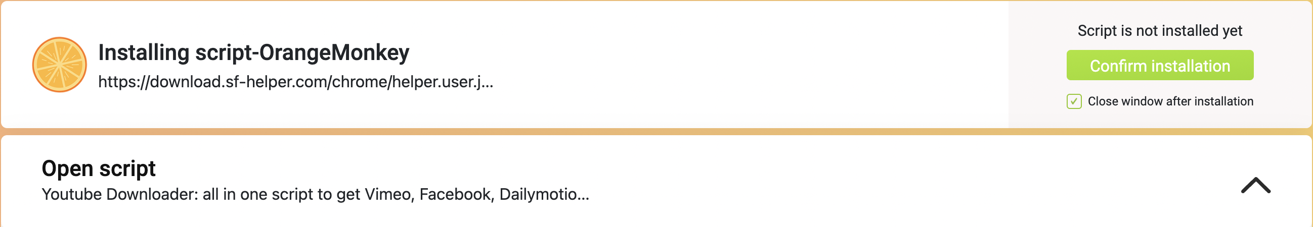 To install Orange Monkey in your browser first, and then open the Savefrom script to complete the function integration