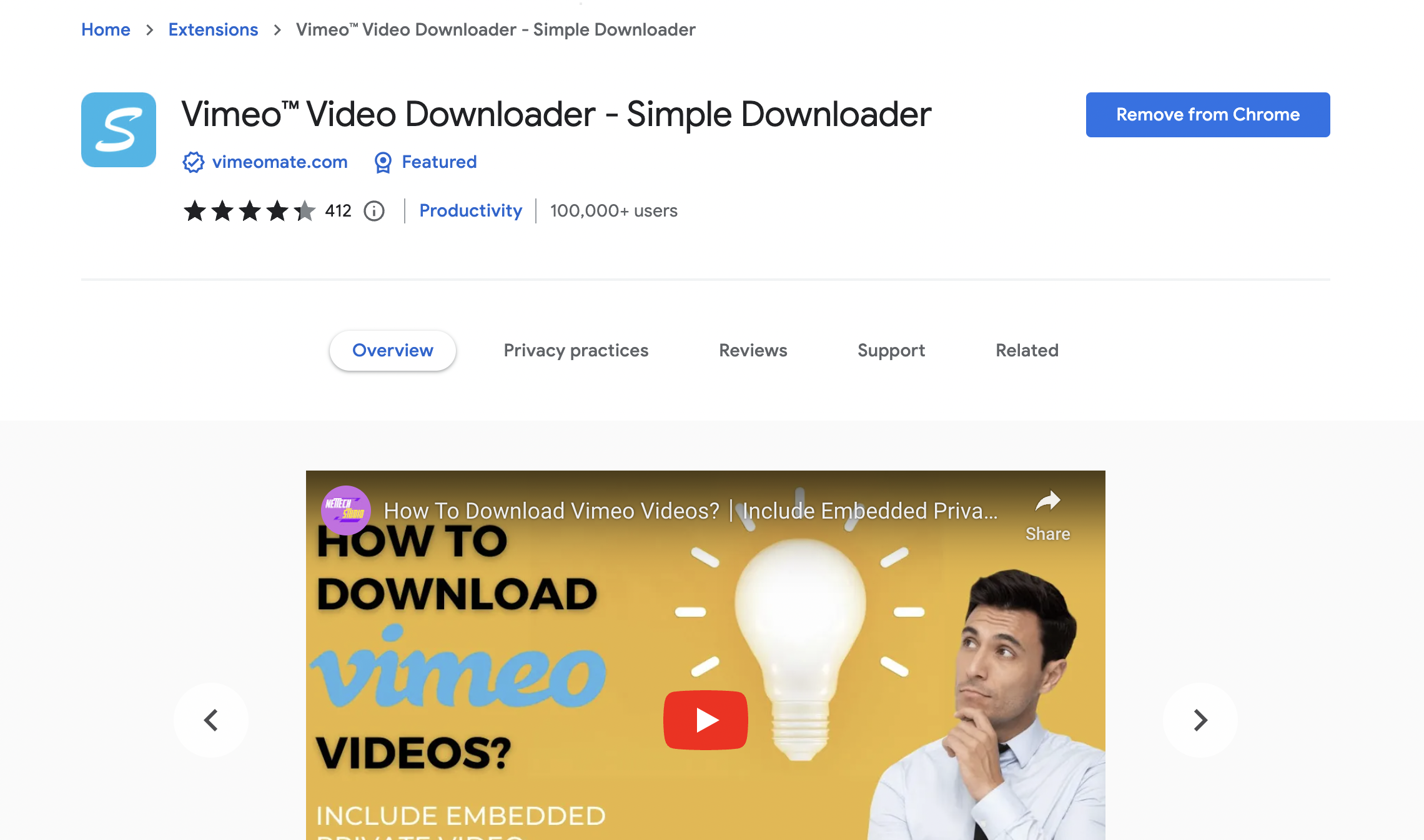 Install Vimeo video downloader extension