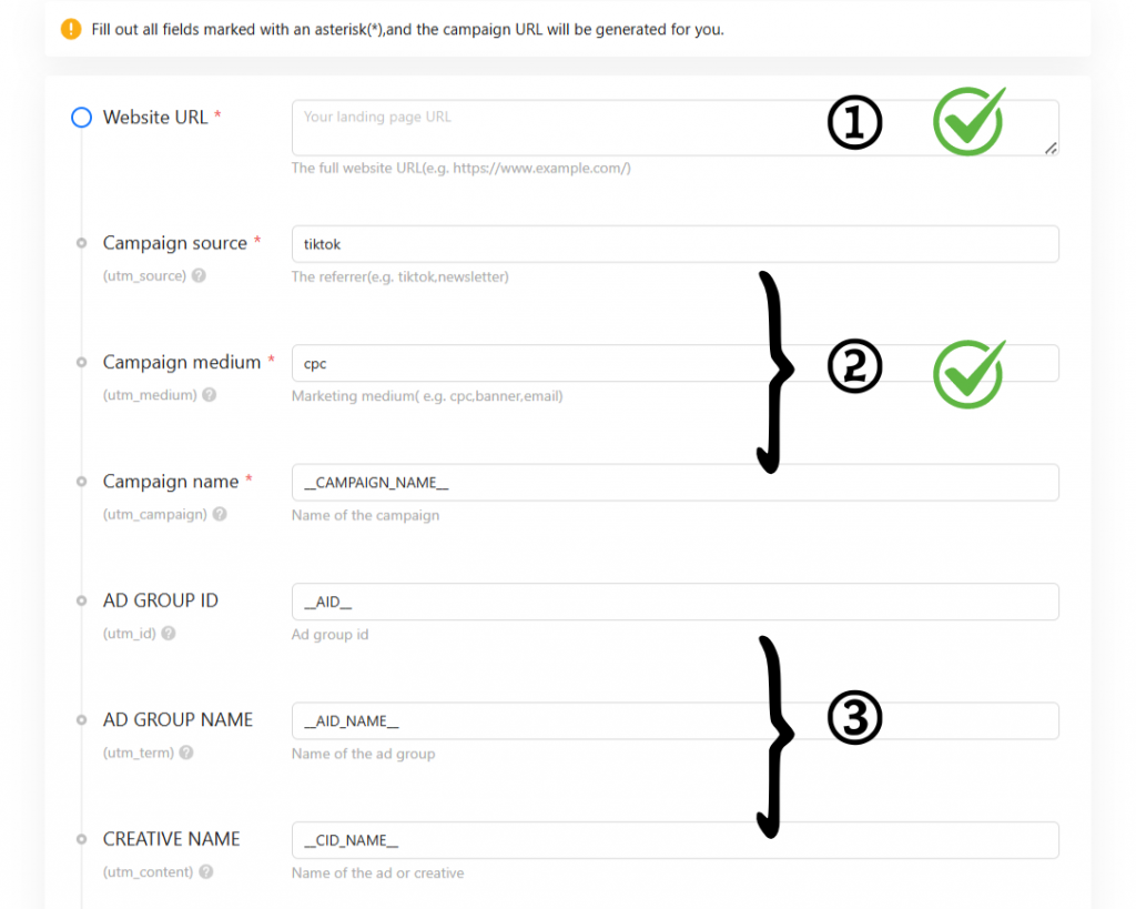 TikTok UTM Parameters Campaign URL Builder