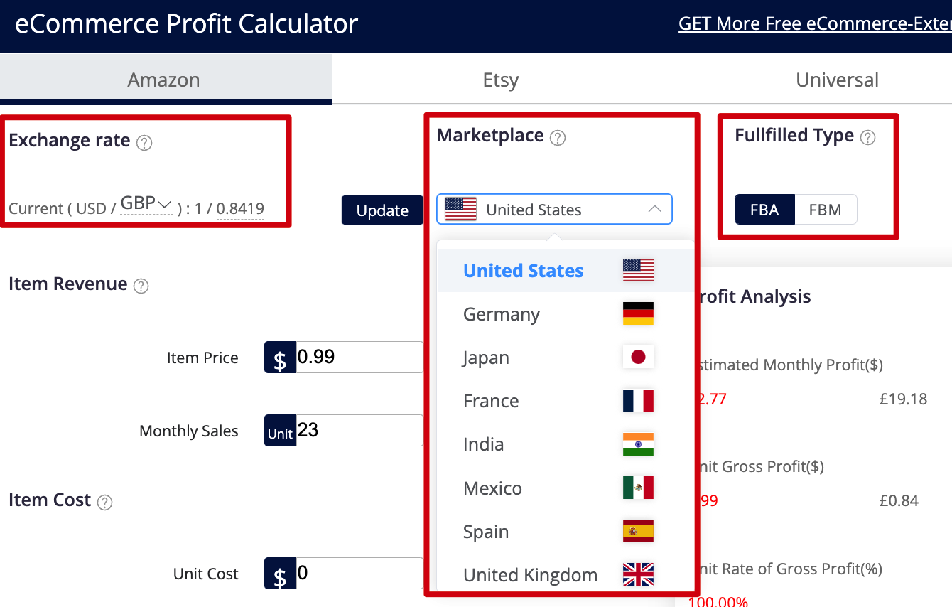amazon profit calculator, shopify price calculator, etsy pricing calculator