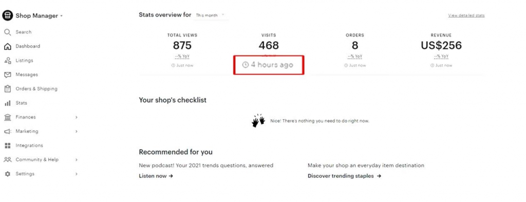 total views vs visits etsy