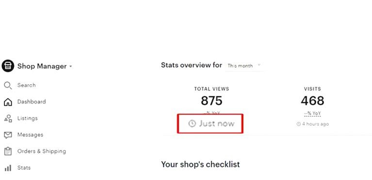 Etsy visits vs views: The dashboard of Hyfa's Etsy shop