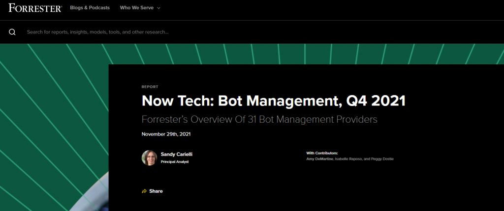 Forresters's report regarding bot management, Q4 2021