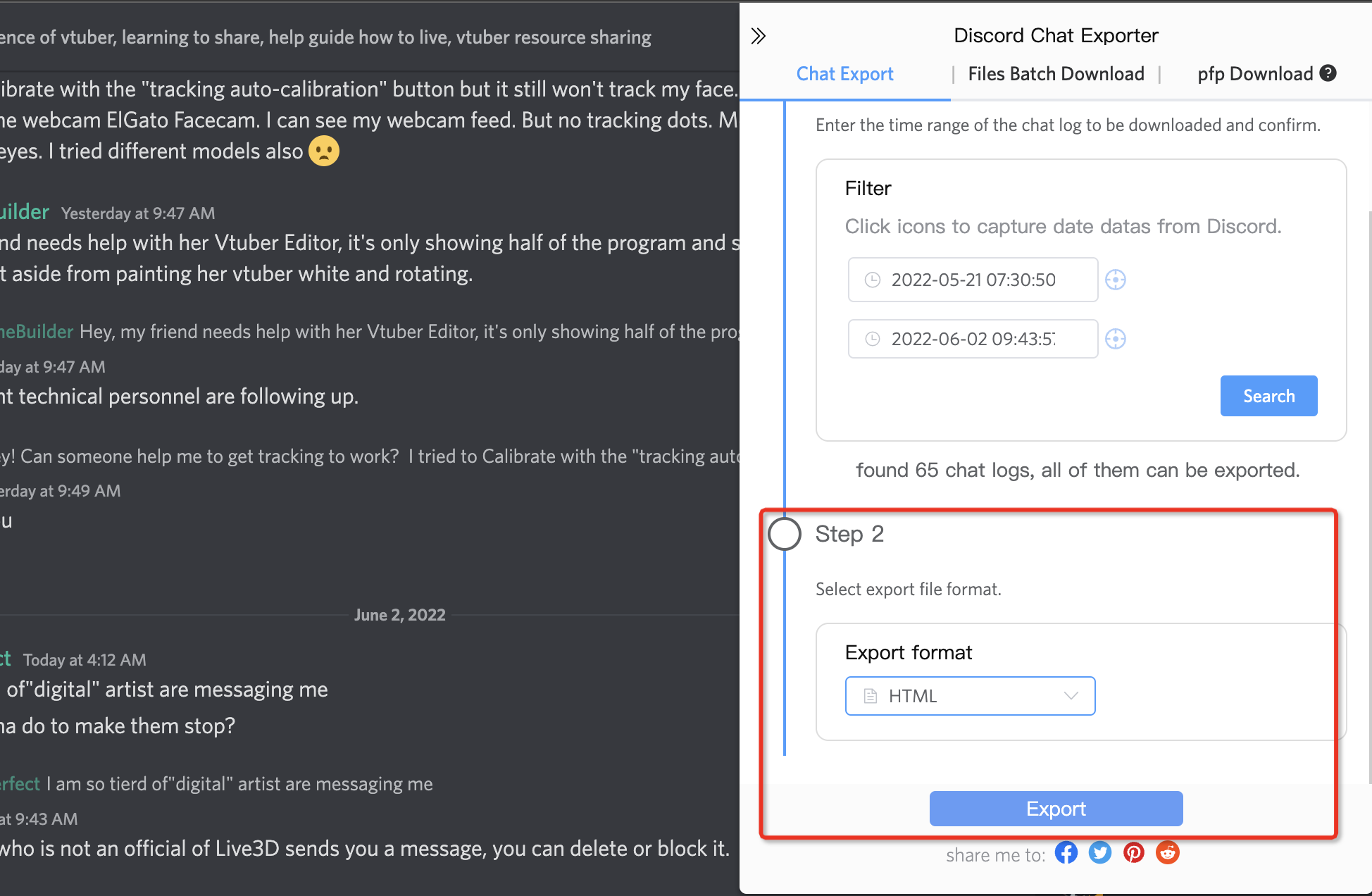 How to export Discord chat logs by Discordmate