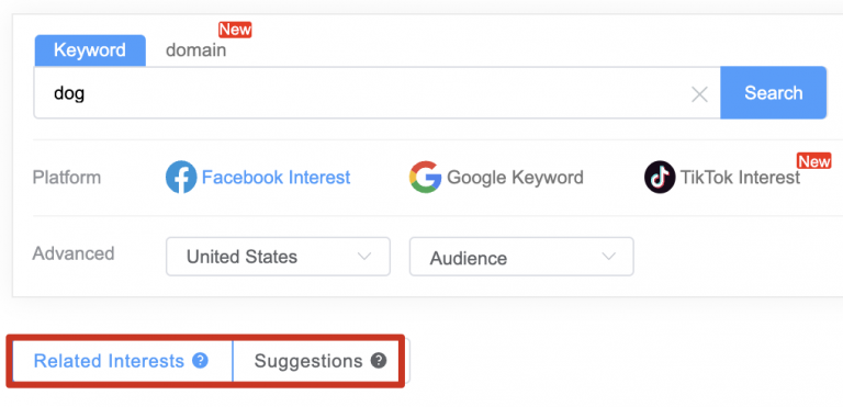 Facebook Ads Conversion Rate: hundreds of interests and keyword inspirations