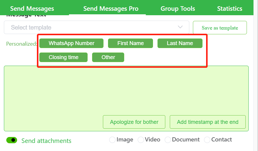 Whatsapp bulk message Sender -  Personalized content 