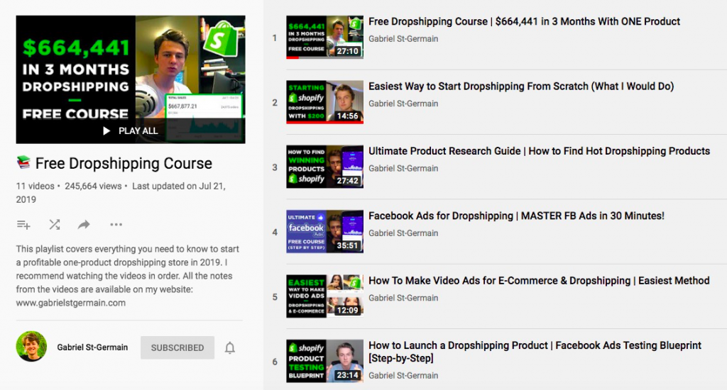 Gabriel St-Germain’s YouTube channel - free dropshipping course