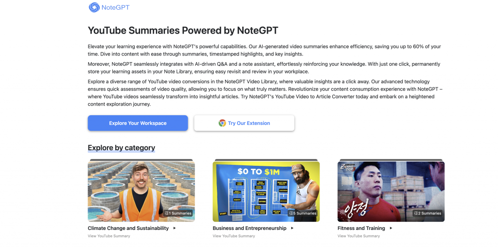 NoteGPT - One Of The Best YouTube Summarizers