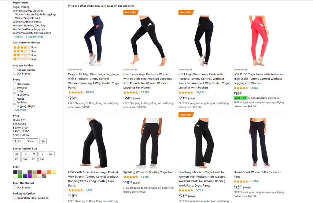 yoga pants organic ranking in Amazon -- AmzChart