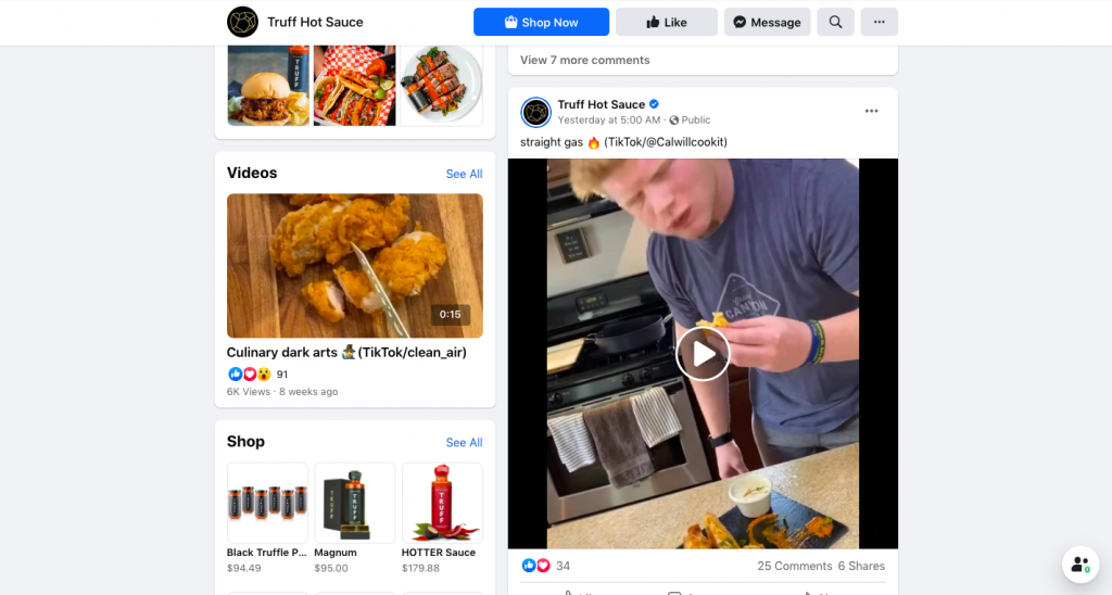 Facebook page of Truff hot sauce -- FindNiche