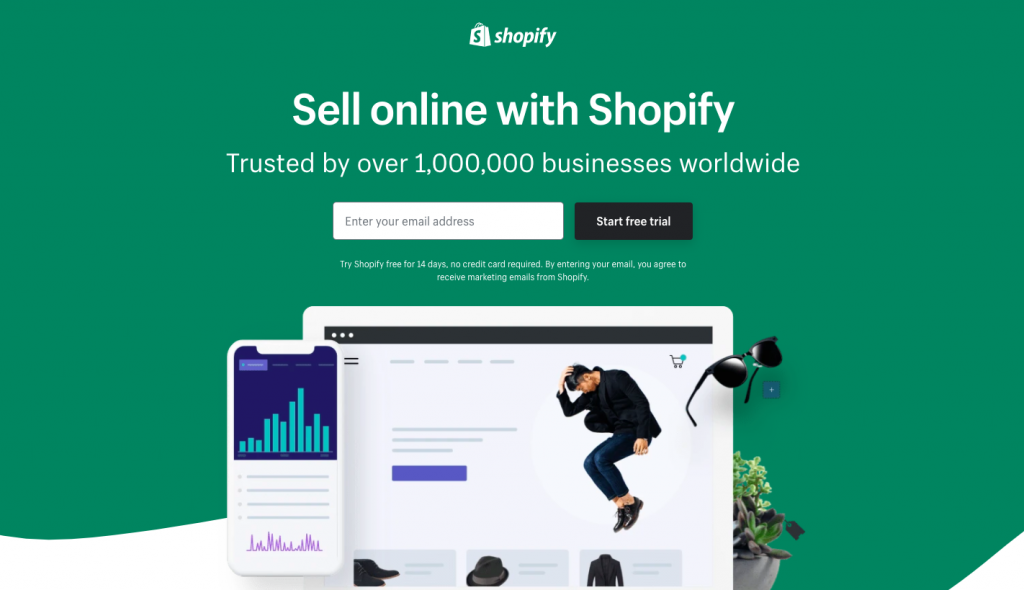 the homepage of Shopify  --  FIndNiche