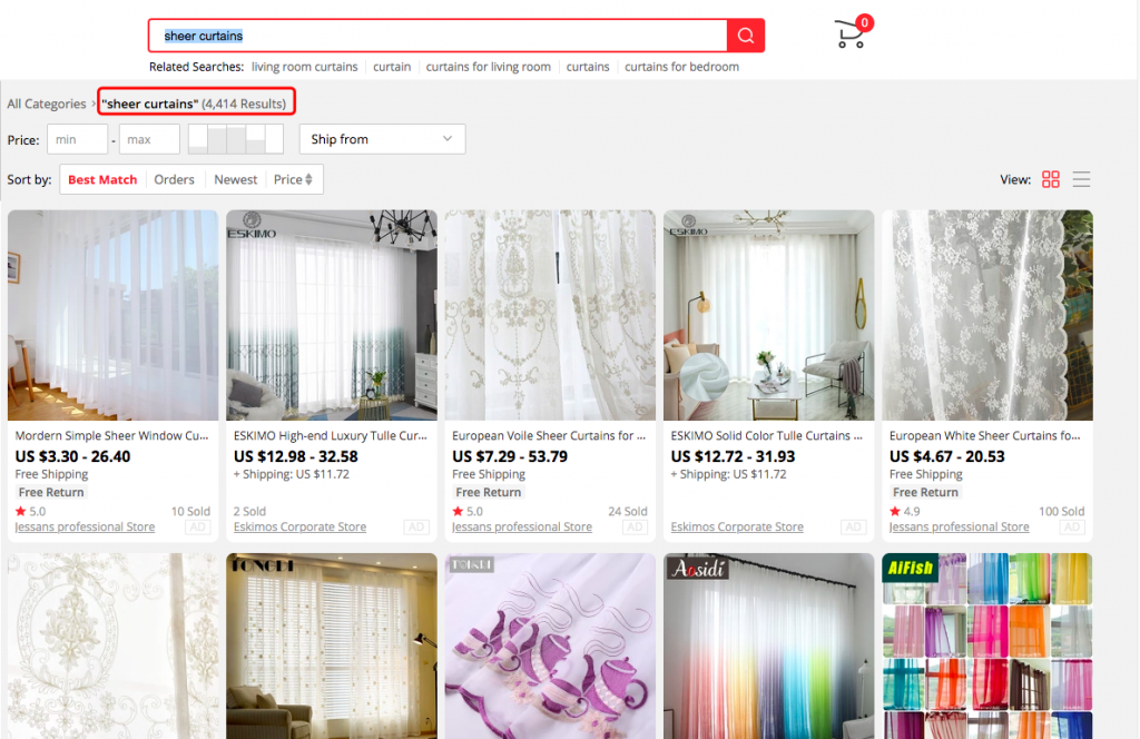 the results of "sheer curtains" in AliExpress -- FindNiche