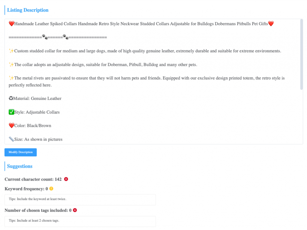 Esale - Etsy Listing Optimize for Description