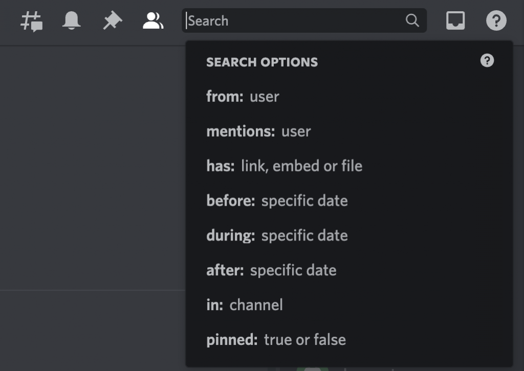 The search bar with filters for Discord