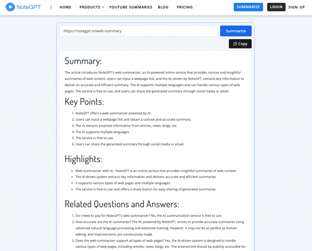 summarize web by chatgpt - NoteGPT