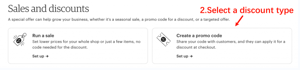 Select a Discount Type On Etsy