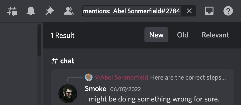 Mentions filter of Discord