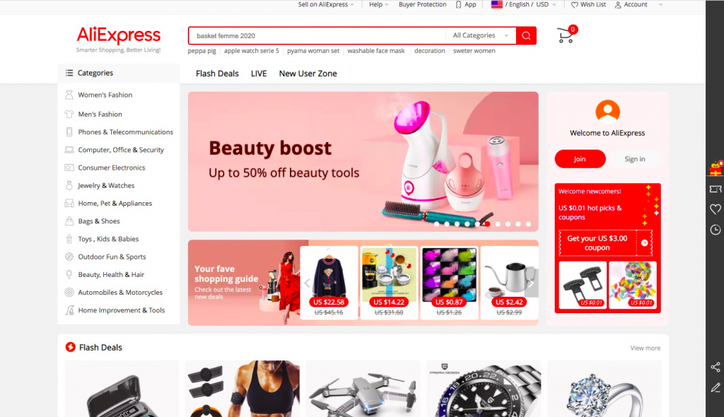 Aliexpress homepage -- FindNiche