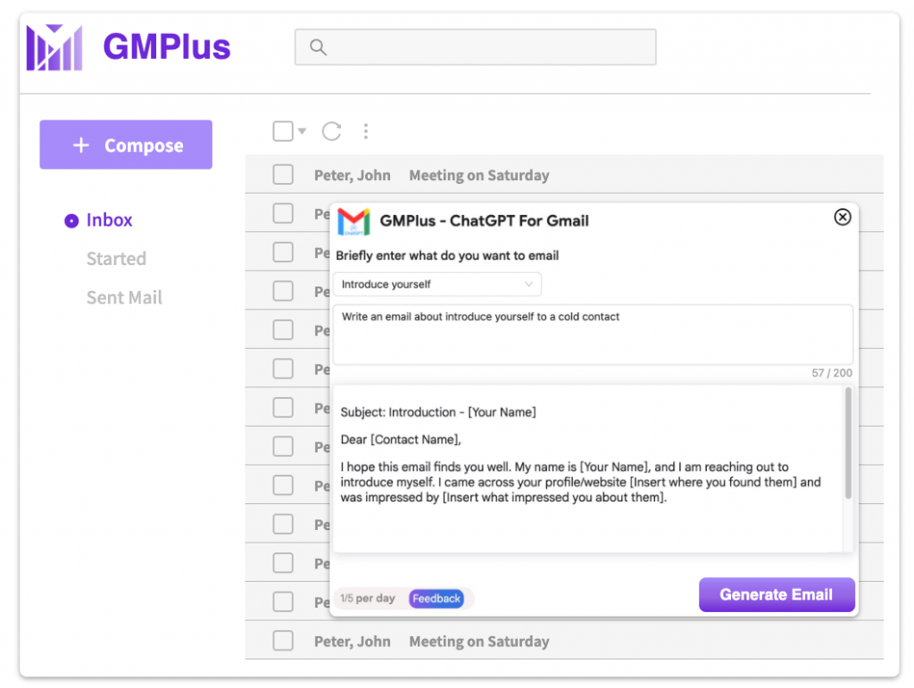GMPlus 1 AI Email Generator Gmail ChatGPT