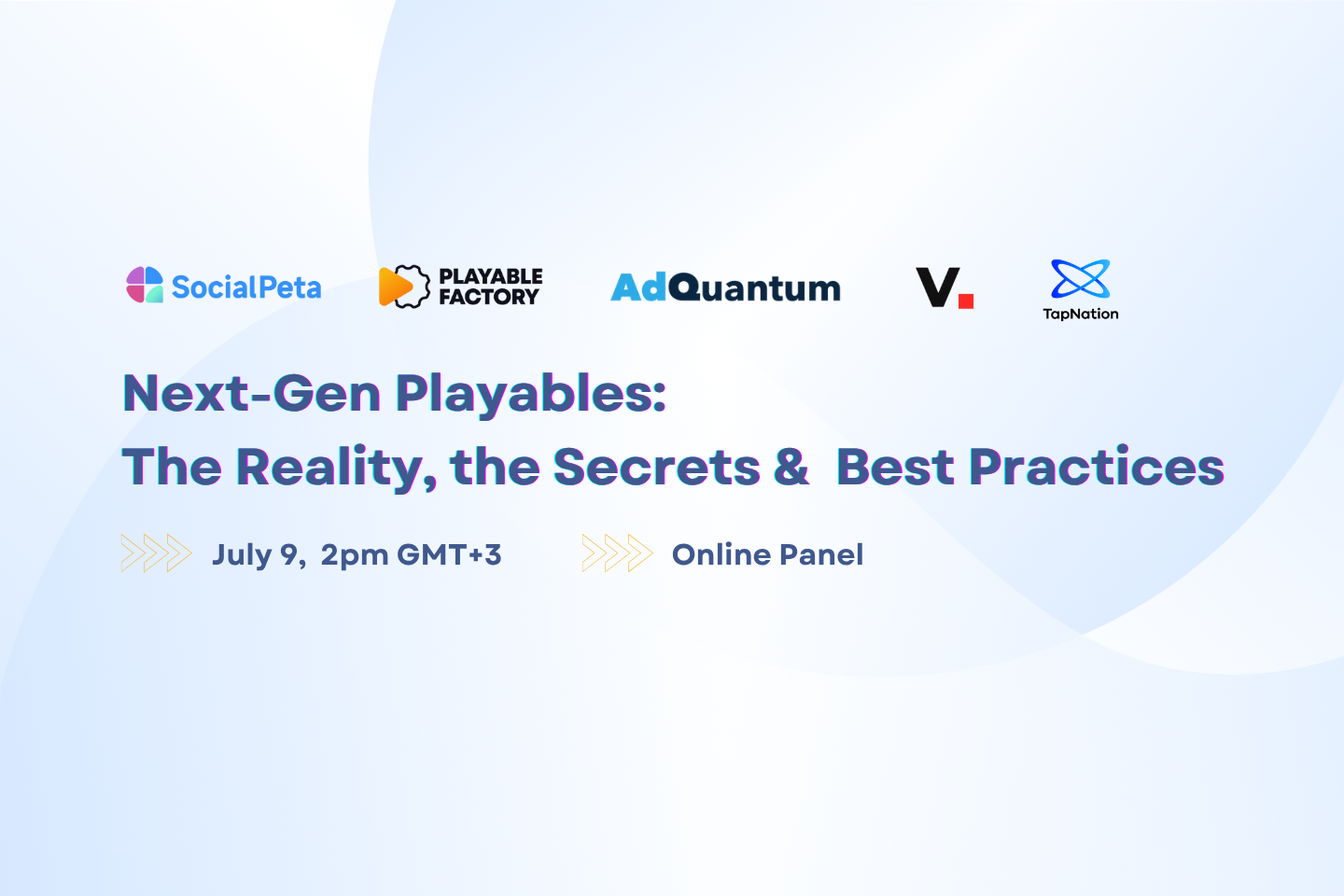 Next-Gen Playables: The Reality, the Secrets, and Best Practices event artwork with organizer and schedule information